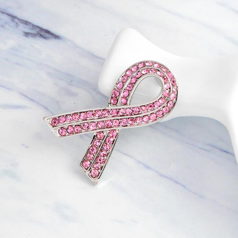 Pink Full Rhinestone Ribbon Breast Cancer Awareness Lapel Brooch and Pins Badge 2