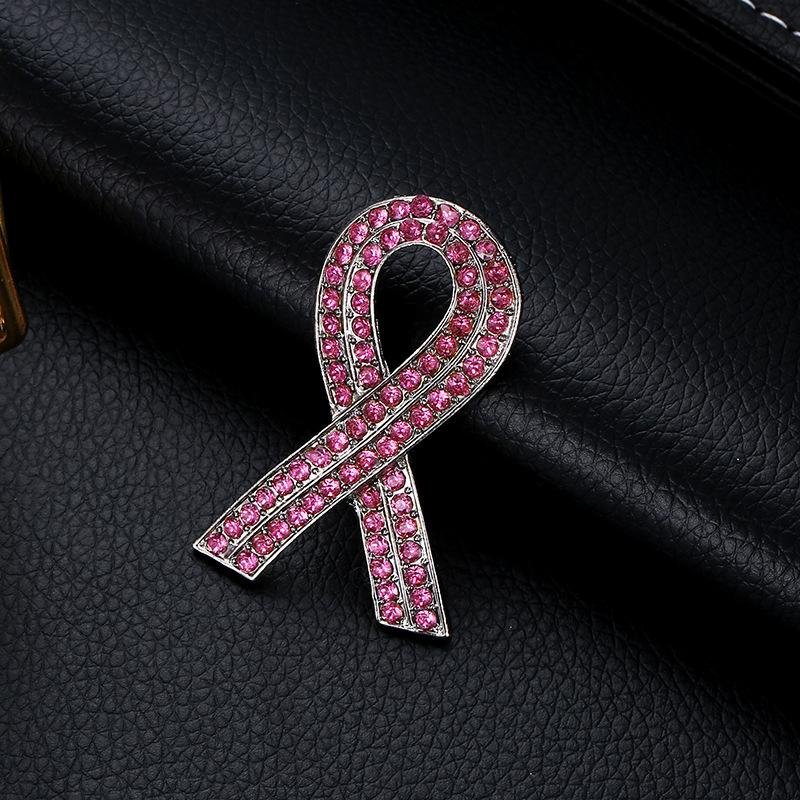 Pink Full Rhinestone Ribbon Breast Cancer Awareness Lapel Brooch and Pins Badge 4