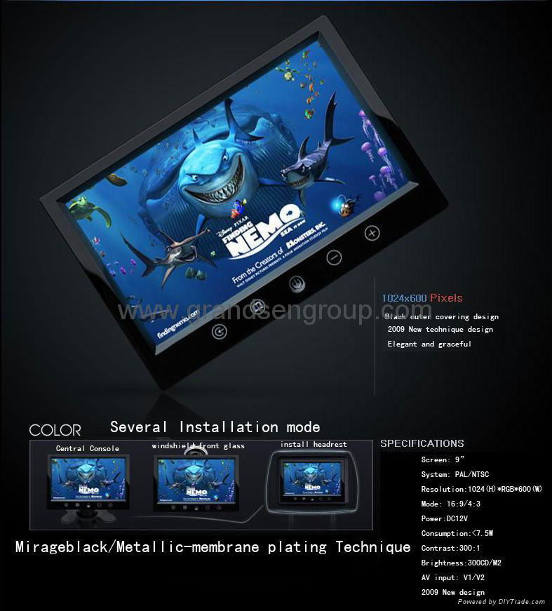 9inch Digital Screen Car TFT LCD color panel/monitor  2