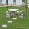 石雕树墩形圆桌，动物石雕桌凳椅 2