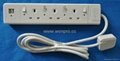 3 gang UK socket extension power cord with 2-port USB 