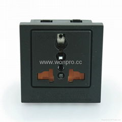 Inlay way1 gang Universal Socket with safety shutter in black(BSF-R4TS-BK)