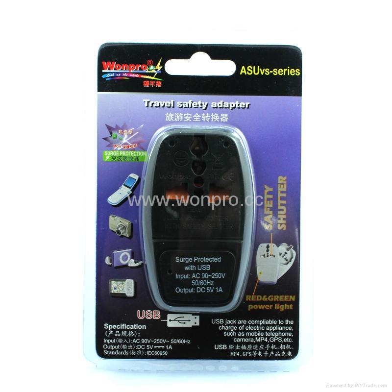 South Africa Travel Adapter with USB charger(WASDBUvs-10L-BK) 1