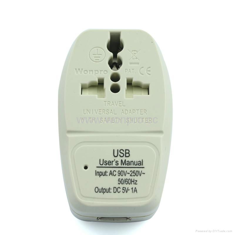 UK, Iraq Grounded Universal Travel Adapter with USB charger(WASDBU-7-W)  2