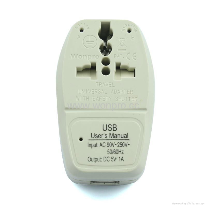 UK, Iraq Grounded Universal Travel Adapter with USB charger(WASDBUvs-7-W) 