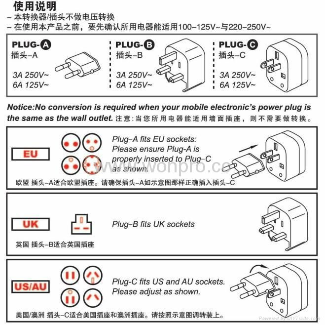 All in One Travel Plug Adapter kit 3 sets(WUA-004-PP) 5