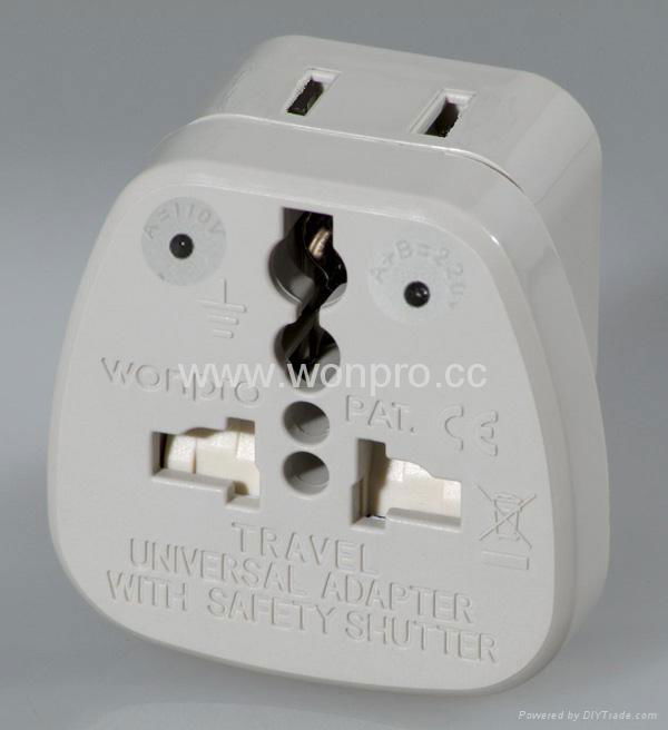 Wonpro Univeral Safety Travel Adapter w/ 2-pin USA Socket（WASDvs Series） 