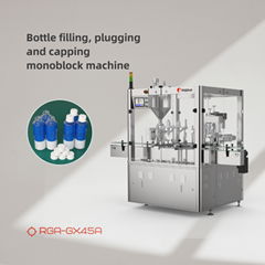 Bottle filling, plugging and capping monoblock machine