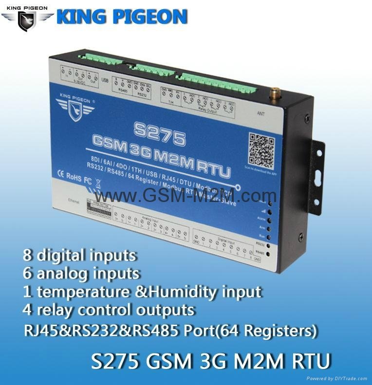 GSM SMS RTU Controller with APP 8DIN 6AIN 4DO 1Temperature RS232 RS485 RJ45 Port 3