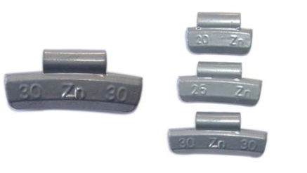 Zinc clip-on wheel weights for alloy rims