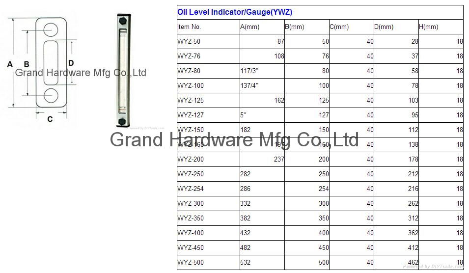 Hydraulic Oil level gauge with marks