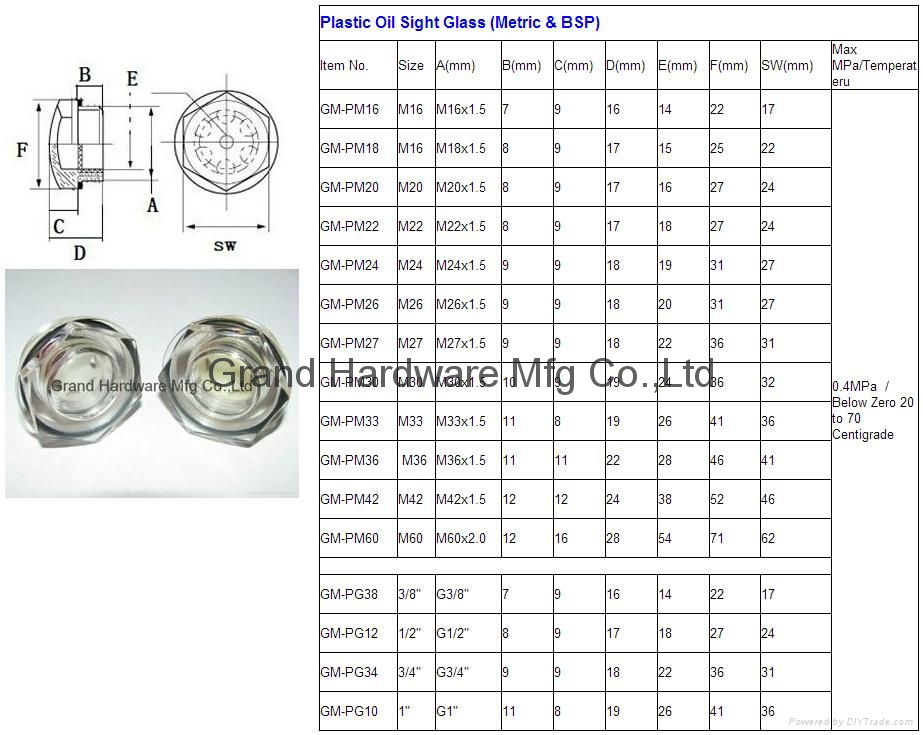 plastic oil sight glass