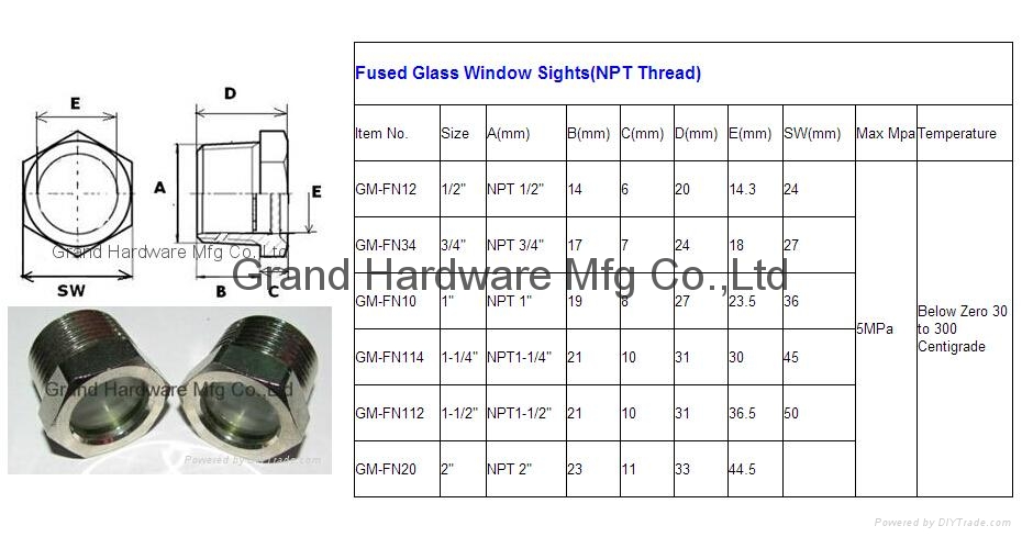 SAE Thread 1-5/16"-12UN-2A Fused Metal sight window glass plug indicator  13