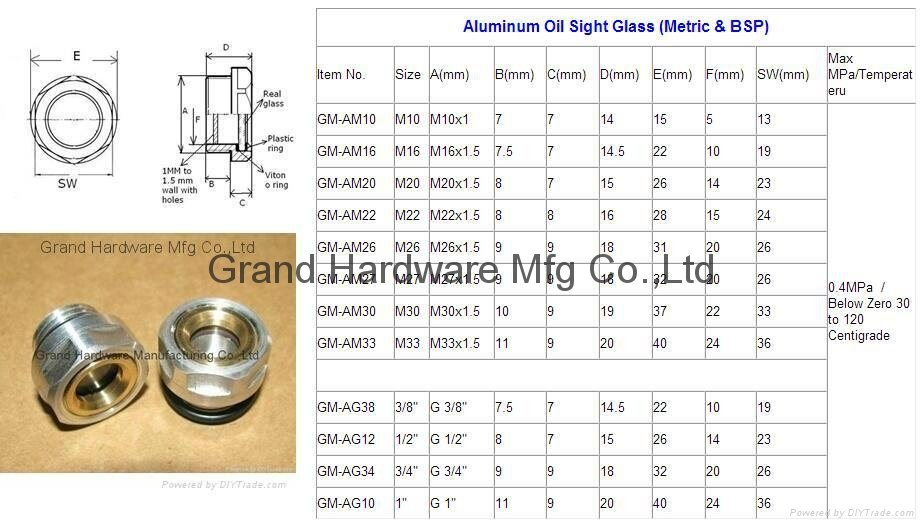 Roots Vaccum pump Hexagon Aluminum Oil Sight Glass G1-1/4 inch 12