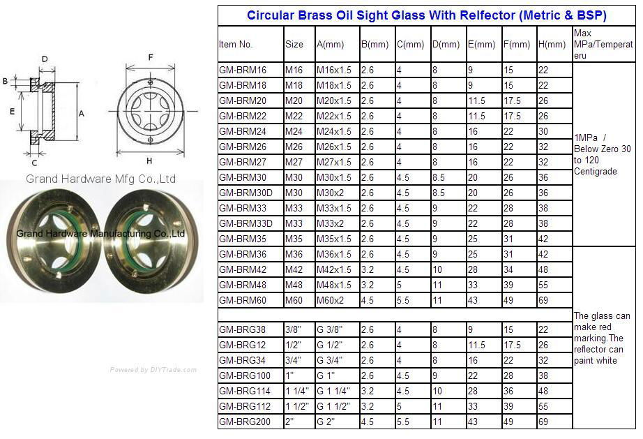 POWER HEAD REDUCER BRASS OIL SIGHT GLASS