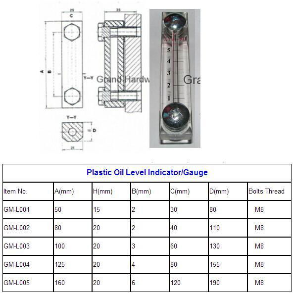 hydraulic oil level gauge size chart