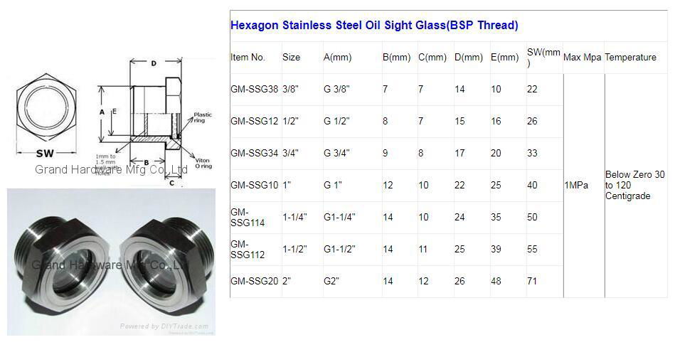 STAINLESS STEEL OIL SIGHT PLUG