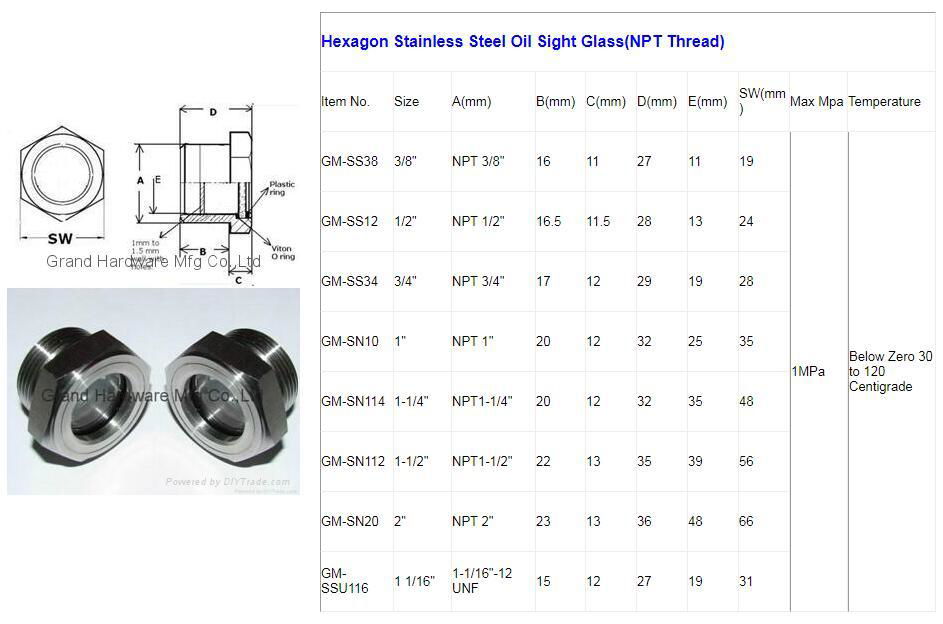 STAINLESS STEEL OIL SIGHT PLUG