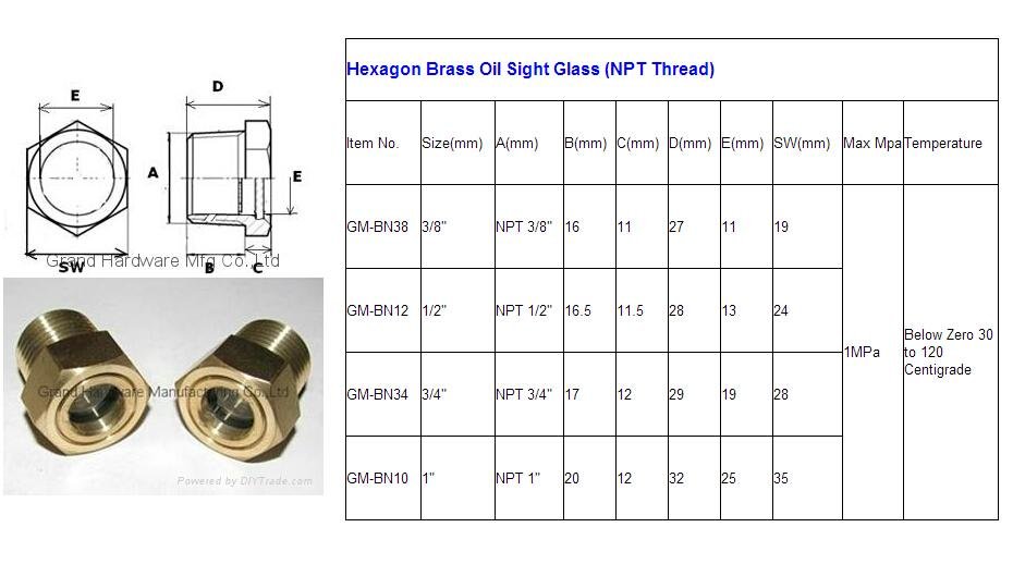 M16x1.5 M18X1.5 铜油镜铜油标铜液位镜油标视镜 5