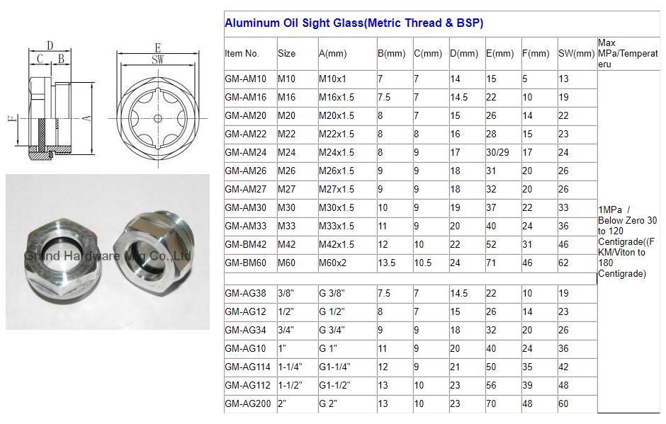 Air compressor GrandMfg® aluminum oil level indicator sight glass M20x1.5 3