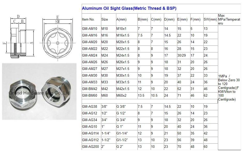 Screw compressor BSP 2 inch Brass Circular Oil level sight glass white reflector 8
