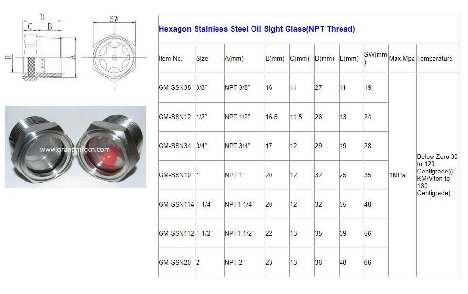 1" NPT Stainless Steel 304 Bulls Eye oil Extractor peep hole sight glass  3