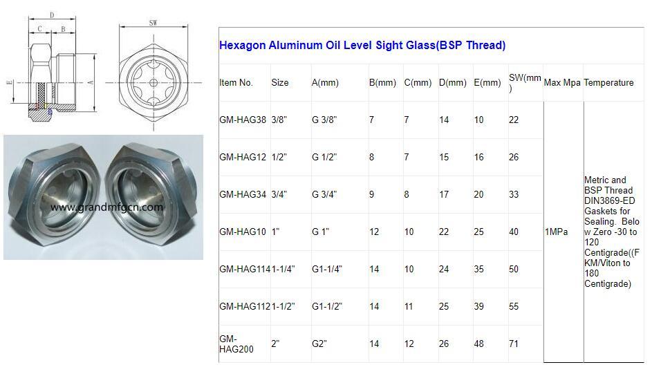 ALUMINUM OIL SIGHT GLASS CATALOGUE