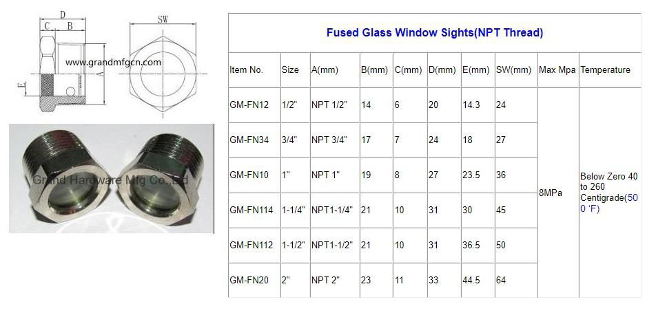 STAINLESS STEEL SS304 NPT OIL SIGHT GLASS