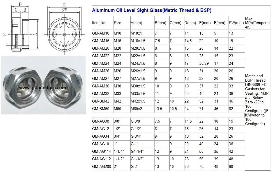 hydraulic oil tank and fule oil tank Aluminum Oil level indicator sight glass 5