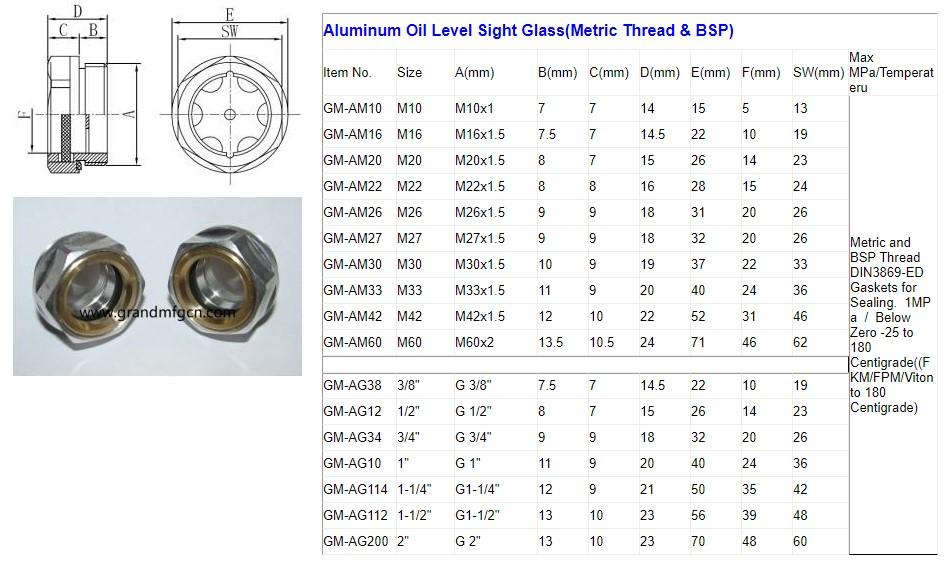 M22x1.5 空压机铝油镜 5