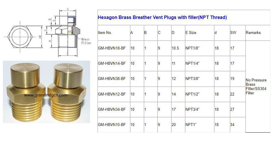 Cylinder NPT1/2 inch Brass breather Vent valve plug for hydraulic equipement 5