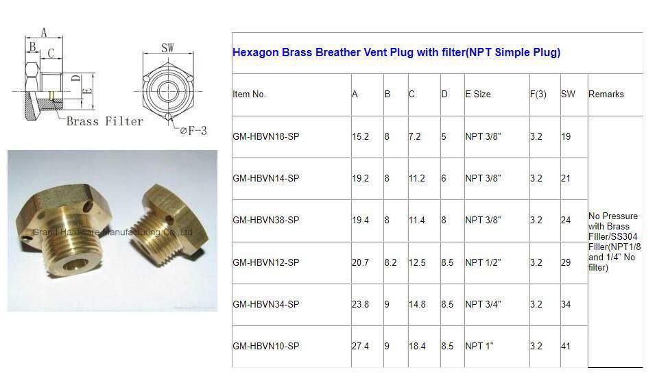 GEAR BOXES BRASS BREATHER VENT PLUG