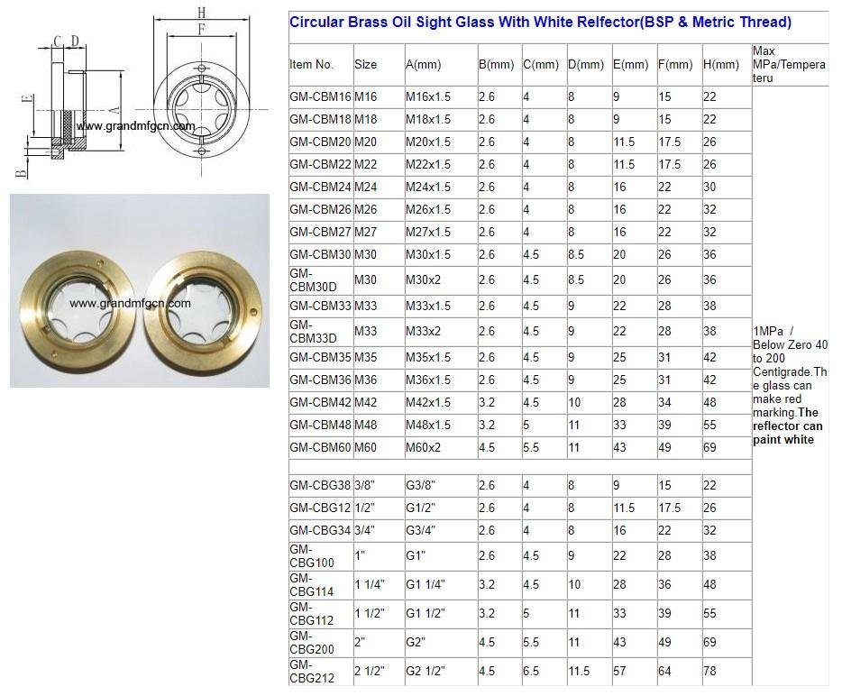 Screw compressor BSP 2 inch Brass Circular Oil level sight glass white reflector 2
