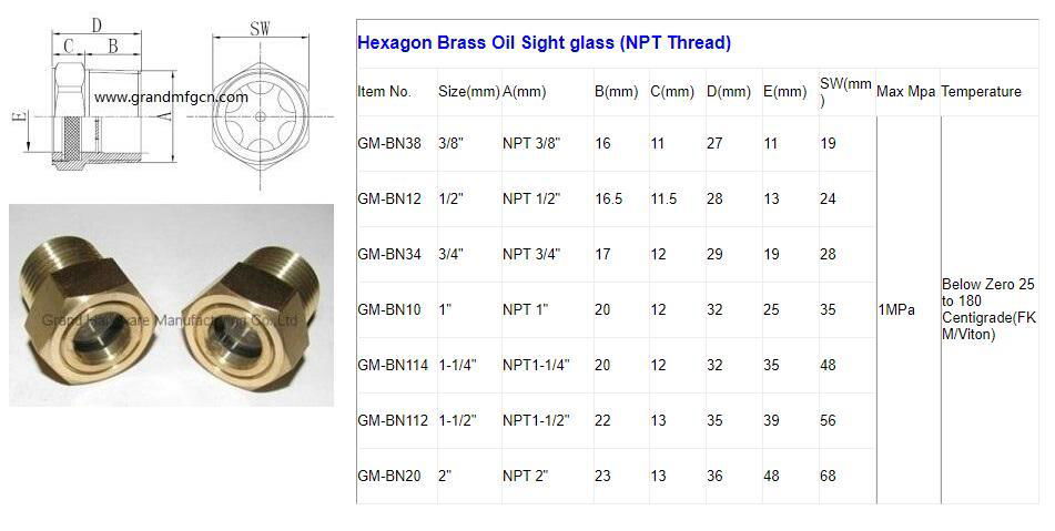 GM-BN38 NPT 3/8 Inch GrandMfg Brass Sight Glass window plugs supplier 2