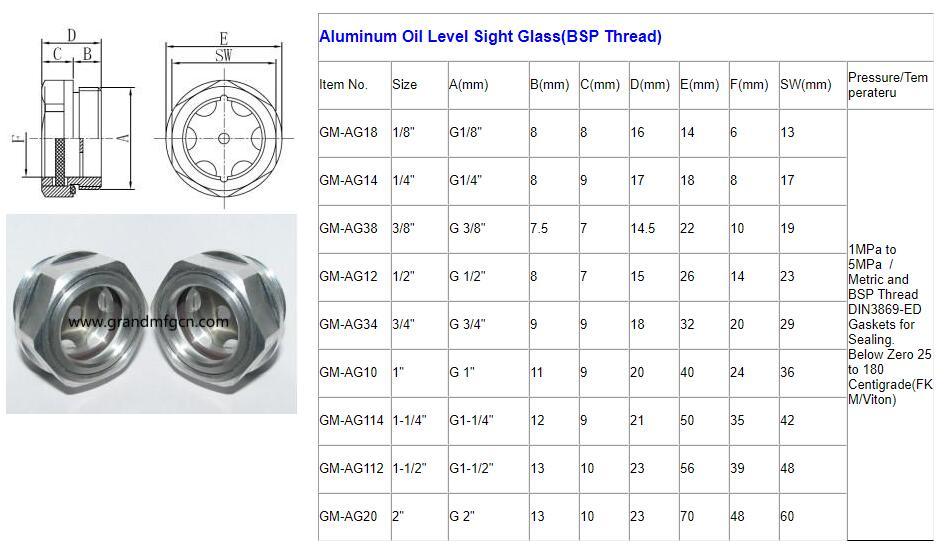 Quincy Air Compressor BSP G3/4 INCH ALUMINUM OIL LEVEL SIGHT GLASS OIL GAUGE 5