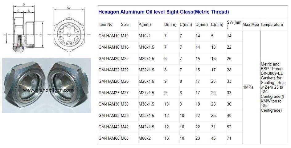耐高压压缩空气干燥器铝视镜铝视窗 3/4英寸 4
