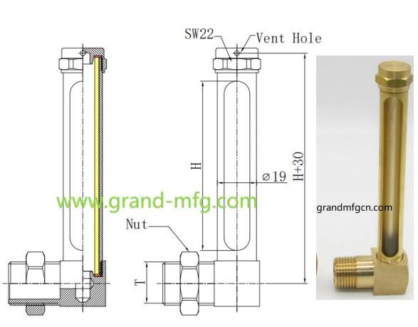 Elbow Brass tubular Oil level gauge with glass tube(L Type) Ölschauglas 4