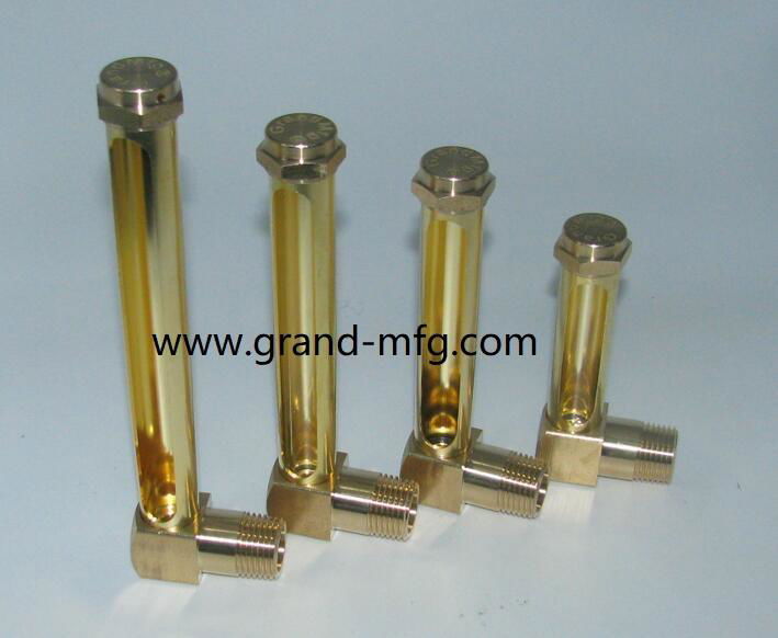 Elbow Brass tubular Oil level gauge with glass tube(L Type) Ölschauglas 2