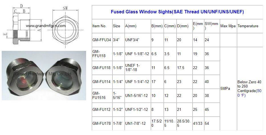 SAE Threads Steel Fused Fulid liquid level Sight Glass Window Plug 1-7/8"-12UN 2