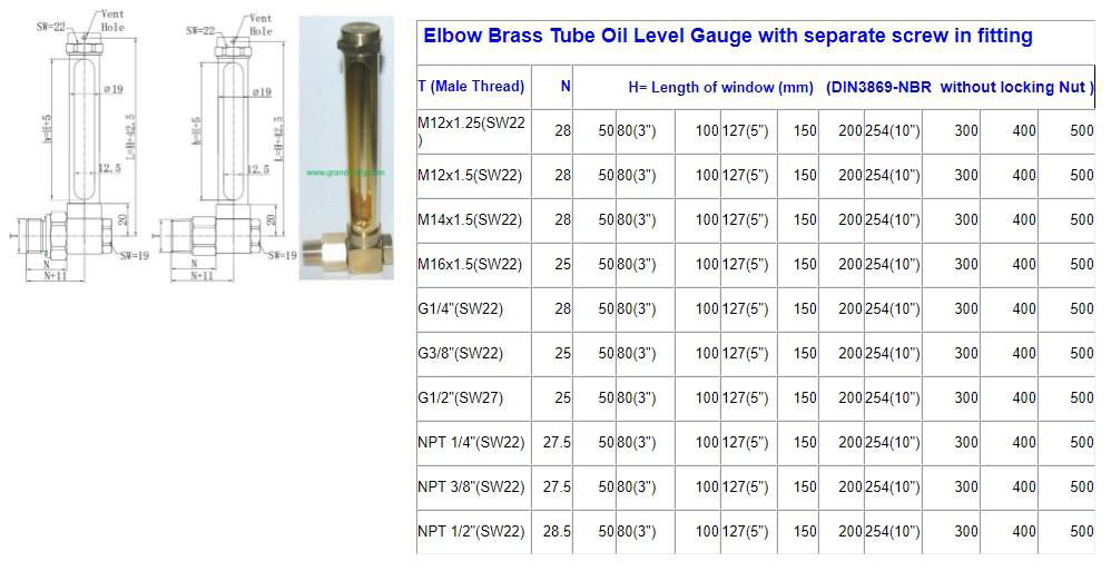 Short Elbow Brass Tube oil level Gages Indicator Ölschauglas gauge 3