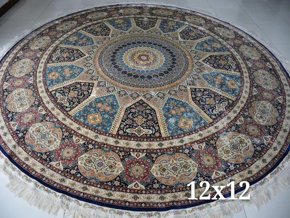 12x12ft手工真絲奢華園形地毯,藝朮地毯