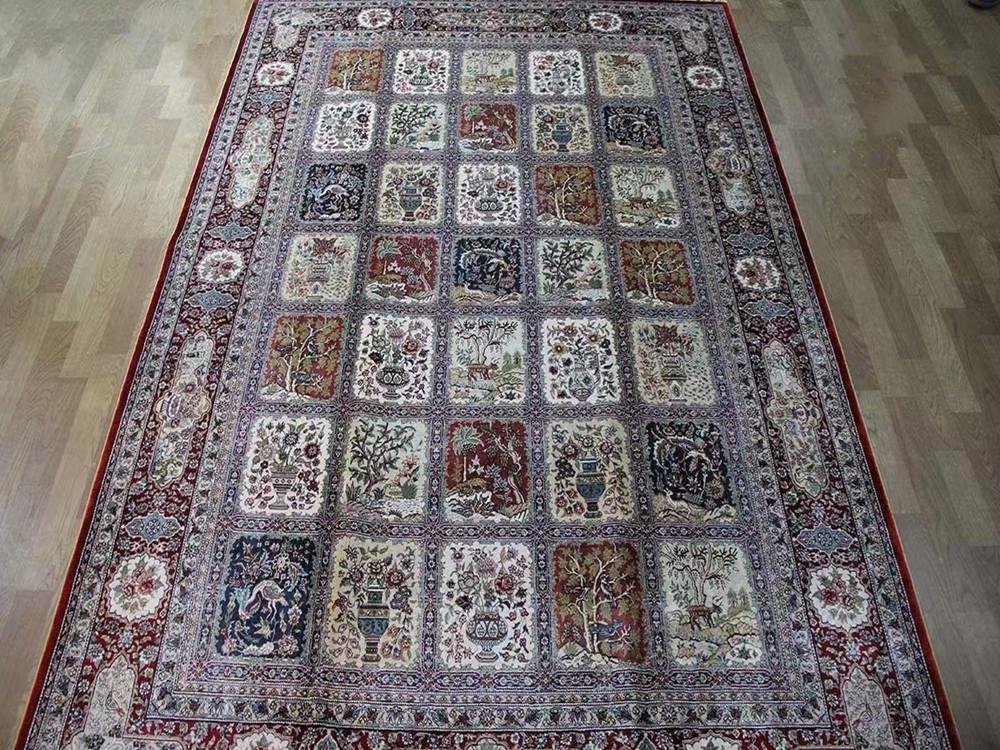 波斯富贵6x9ft手工艺术真丝土耳其格子图案别墅地毯 2