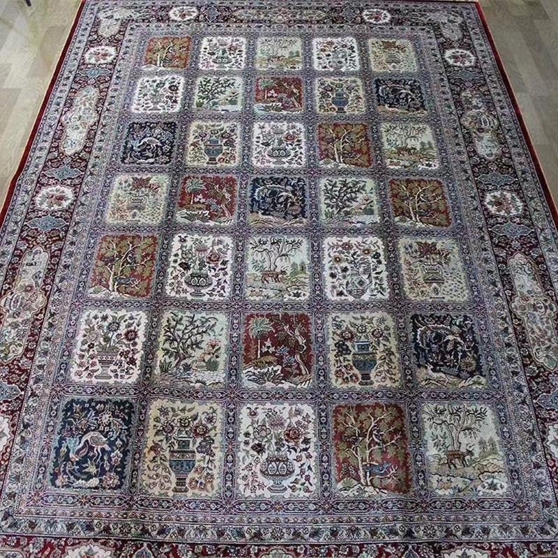 波斯富贵6x9ft手工艺术真丝土耳其格子图案别墅地毯 3