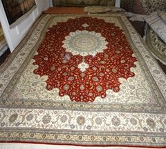 Persian splendor 9x12ft red color handmade silk persian carpet for sitting room