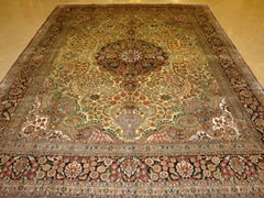 波斯富贵9x12ft枣红色手工真丝地毯专供客厅使用