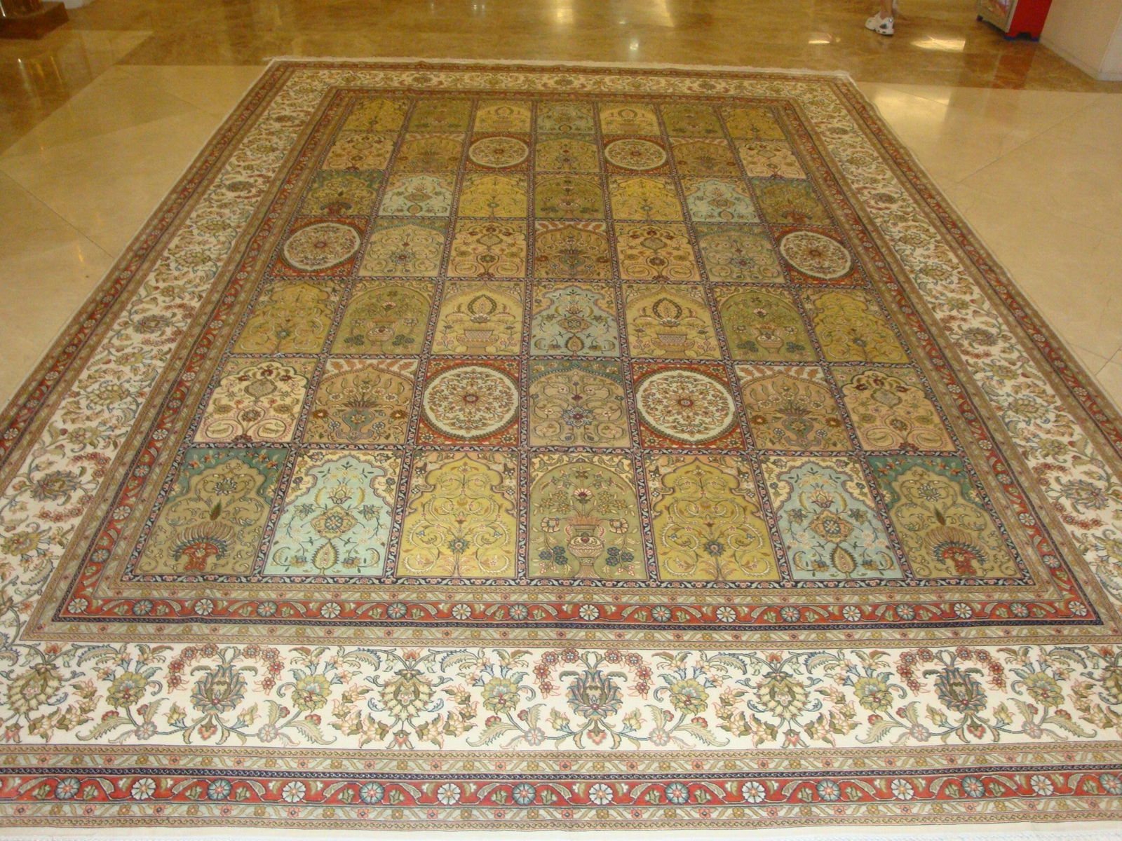 9x13ft 土耳其经典格纹客厅地毯真丝手工