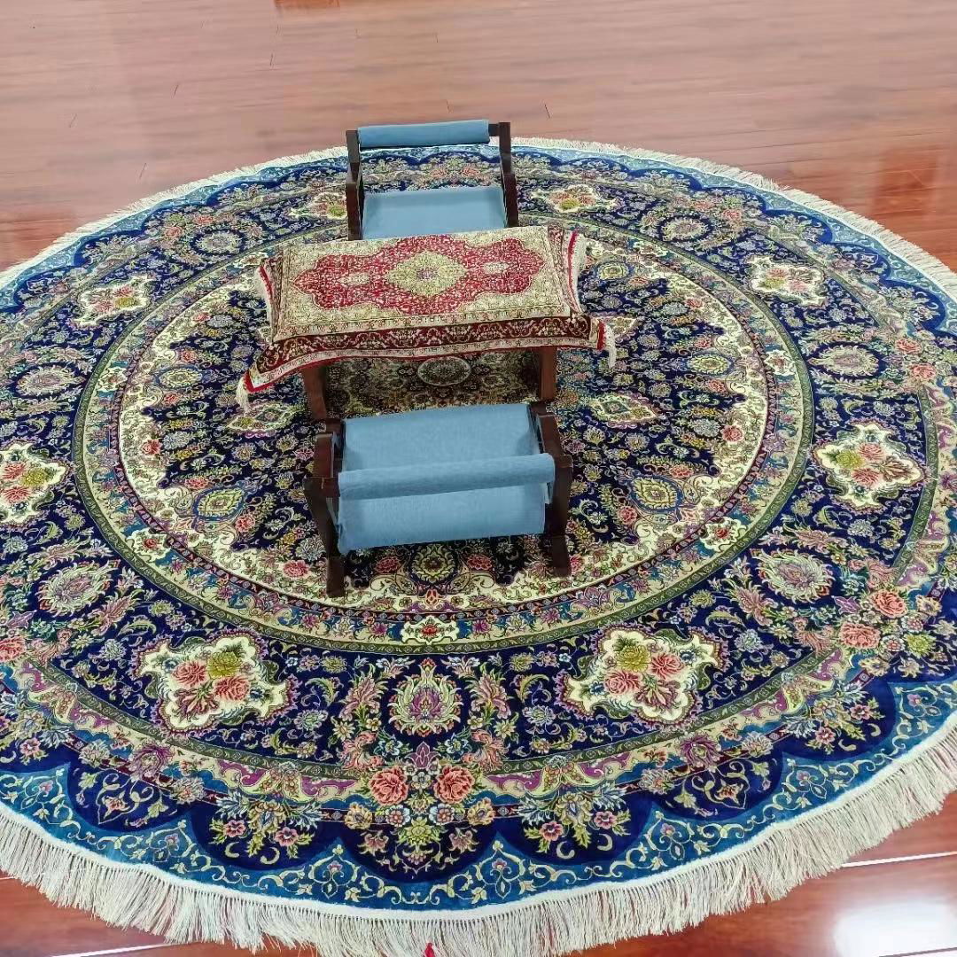 10x10ftblue color round handmade silk persian art carpet