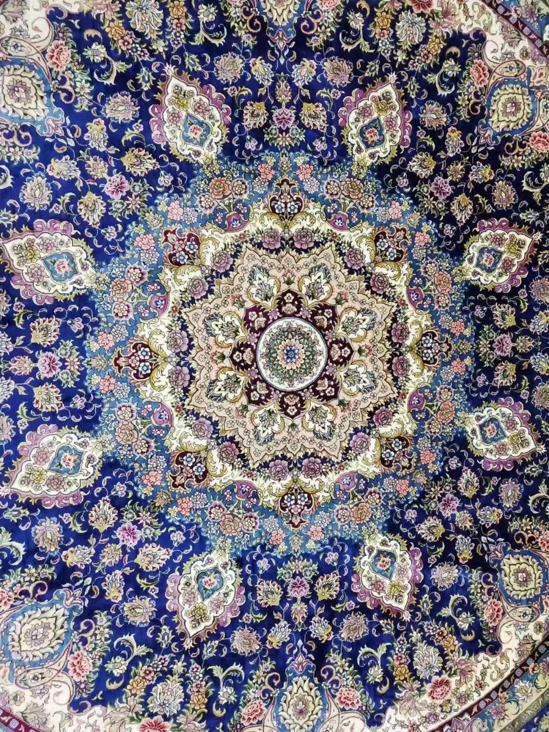 10x10ft蓝色圆形手工真丝艺术地毯 2