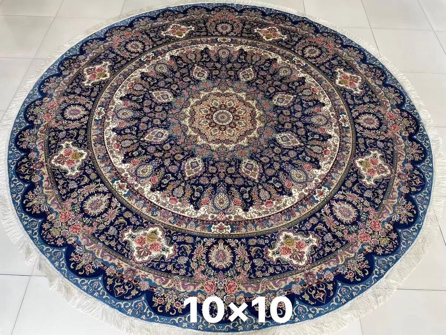 10x10ft蓝色圆形手工真丝艺术地毯 4