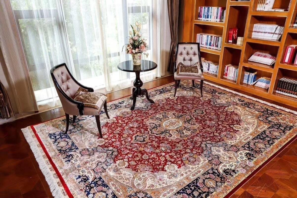 红色喜庆手工编织艺术真丝地毯家用装饰毯子大客厅专用地毯 4